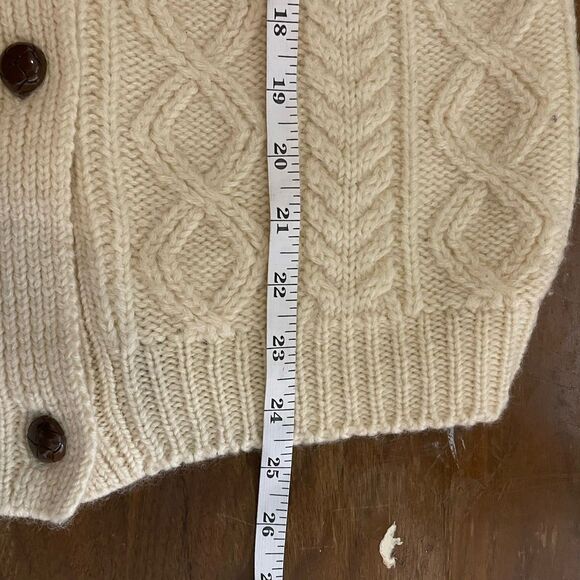 Vintage Women Hand Knit Fisherman Cable Knit Beige Cardigan Sweater Size M Cream - Picture 6 of 6